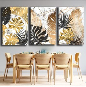 Resim Kanvas Tablo Seti Modern Gold Yapraklar 