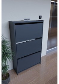 Resim Düşer Kapak Duvara Monte Kayar 3 Raflı Ayakkabılık - Antrasit Diğer 