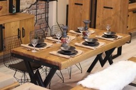 Resim NTConcept Mira Doğal Ahşap Yemek Masası (Konik Ayak, Açık Ceviz, 85 x 240 cm) 