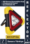 Resim Zenara Dayanıklı USB Solar Enerjili Işıklı 2 Kademe El Feneri Döner Kulp Acil Durum Reflektörü İkaz Lambası 