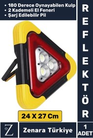 Resim Zenara Dayanıklı USB Solar Enerjili Işıklı 2 Kademe El Feneri Döner Kulp Acil Durum Reflektörü İkaz Lambası 