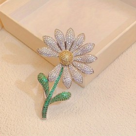 Resim Şık Papatya Kristal Broş - Vintage Tarzı, Taşlı Süslemeli, Kadınlar ve Erkekler İçin Güneş Çiçeği Tasarımı, Ceketler veya Çantalar İçin Mükemmel 