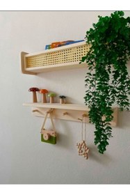 Resim babyroomstore Hazeran Raf Hazeranlı Ahşap Raf & Ahşap Askılı Raf Ikili Raf 60cm 