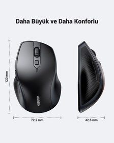 Resim Ugreen Ergonomik Sessiz Çift Modlu Bluetooth & Wireless Kablosuz Mouse, Siyah, 90395 - 