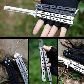 Resim İlkyaz Fashion Gri Katlanabilir Paslanmaz Çelik Kelebek Bıçak Tasarımlı Tarak 