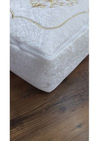 Resim Laura Kadife Gold Nakışlı Hurç Orta Boy 40x40x20 Cm Çeyizlik Nişan Düğün Gelin Bohçası Beyaz 