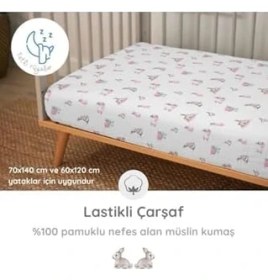 Resim Deux Lapıns% 100 Pamuk Lastikli Müslin Bebek Çarşaf LASCAR-BLR-000STD 