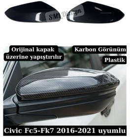 Resim Honda Civic Fc5 Uyumlu 2016-2021 Karbon Görünüm Ayna Kapağı Düz Model Sağ-sol Takım 