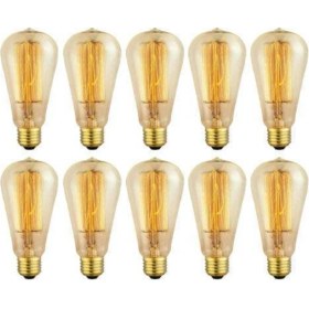 Resim Edison Flamanlı Armut ST64 Modeli Dekoratif Rustik Ampul 40 Watt E27 Duy - 10'lu Paket 