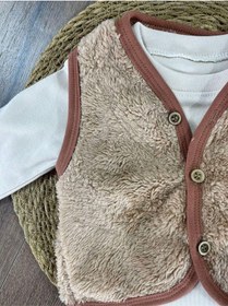 Resim Bebicix Yandan Cep Detaylı Peluş Yelekli Erkek 3lü Takım Kahverengi 