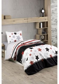 Resim Kristal Tutku Ranforce Tek Kişilik Genç Nevresim Takımı - Siyah-Siyah - Beyaz 