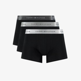 Resim Tommy Hilfiger Trunk 3'lü Erkek Metalik Logo Siyah Boxer 