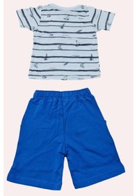 Resim Riccotarz Erkek Bebek Çapa Baskılı Kısa Kol Çizgili Tişört Mavi Şortlu Takım Mavi 