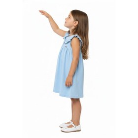Resim Toontoy Kids Toontoy Kız Çocuk Regular Fit Bebe Yaka Düğmeli Kısa Kollu Elbise 25049 Mavi 