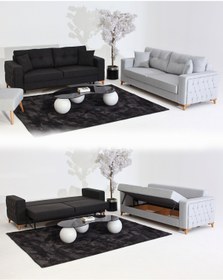 Resim Velura Home & Living Nola Koltuk Takımı 3+3 & Bazalı Yataklı Koltuk & Kanepe - Keten 