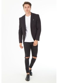 Resim Sposo 5116 Dar Kalıp Örme Kumaş Siyah Erkek Blazer Ceket Siyah 