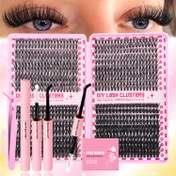 Resim 800 adet DIY Kirpik Uzatma Seti, 30D-80D Tek Kirpikler, D Curl 9-16mm Karışık Uzunluk, Ekstra Kalın Hacimli Kostüm Stili, Yapışkanla Tekrar Kullanılabilir, Başlangıç Seviyesinde Kirpik Küme Seti 
