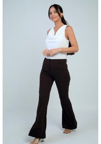 Resim By Saygı Kadın İspanyol Paça Pantolon-41765 Kahve 