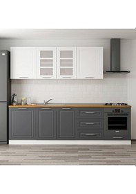 Resim Minar 270 Cm Mebran C Mutfak Dolabı Beyaz Antrasit 270-Mcba3 Beyaz 