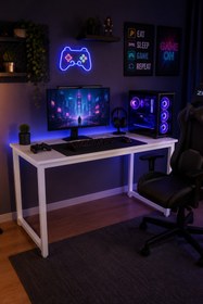 Resim Flinder Beyaz Oyuncu Masası 60x120, Çalışma Masası, Bilgisayar Masası, Gamer Masa, Metal Ayaklı 