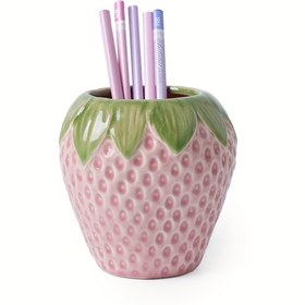 Resim Çilek Seramik Kalem Tutucu, Çok Fonksiyonlu Masaüstü Düzenleyici, Depolama Kalem Tutucu, Makyaj Fırçası Depolama Tutucu, Ofis Masa Kalem Tutucu, Oturma Odası ve Yatak Odası Dekorasyon Süsleri 