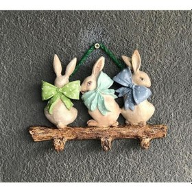 Resim Paskalya Üçlü Tavşan Askılık Pastel 