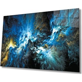 Resim Miyrem Glasses Collection -a1^ Mavi Renkli Soyut Kozmik Cam Tablo, Cam Tablo 