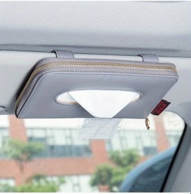 Resim Dashanshop Gri Pu Deri Güneşlik Mendil Tutucu Altın Fermuarlı Araç İçi Askılı Organizer 