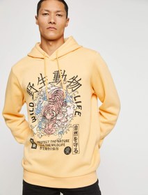 Resim Basic Kapşonlu Sweatshirt Uzakdoğu Baskılı Şardonlu 