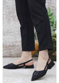 Resim Feles 01-902 V Toka Kadın Babet Ayakkabı Siyah-saten 