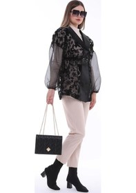 Resim Furrier Organze Flok Baskılı Saten Detaylı Ceket Siyah 