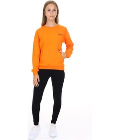 Resim Toontoy Kids Toontoy Kız Çocuk 2'li Takım Baskılı Bisiklet Yaka Düşük Omuz Cepli Sweatshirt & Basic Düz Tayt Turuncu 