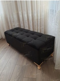 Resim Çizgi Kapitoneli Sandıklı Puf 90 Cm Gold Ayak Siyah 