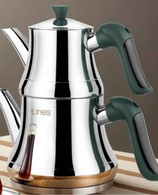 Resim Lines Naz Mini Çaydanlık Kristal Kulp Yeşil Soft Inox 