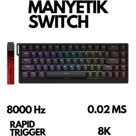 Resim MAD68 He Full Rgb 8000 Hz Rapid Trigger Driverli Askılı Manyetik Switch Klavye 