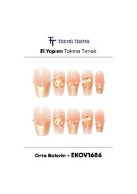 Resim Ekov1686 Orta Balerin 10'lu Tekrar Kullanılabilir El Yapımı Protez Takma Tırnak Xs 
