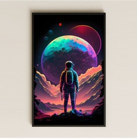 Resim Neon Gezegene Bakan Astronot Temalı Pleksi Tablo - Kozmik Bilimkurgu Dekoru 