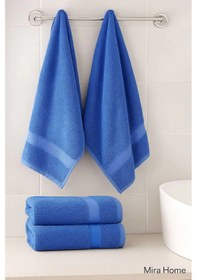 Resim 4 Parça Ekonomik Banyo Havlu Takımı %100 Pamuklu Quickdry Mavi Mavi Çok Renkli 