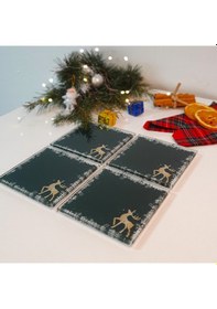 Resim Decorita Cam Bardak Altlığı Yeni Yıl Kar Çerçeveli 4'lü Takım Çok Renkli 