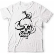 Resim Kendim Seçtim Snake And Skull Kuru Kafa Kobra Yılan Skeleton Çocuk Tişört Beyaz 