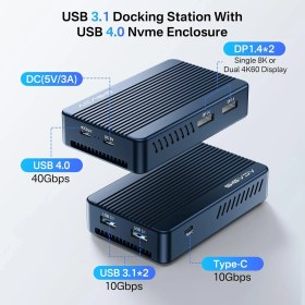 Resim Acasis TBU405 PLUS 6 in 1 Thunderbolt USB-C Dock + SSD Disk Kutusu, Intel JHL7440 Chipset, 2x 8K60Hz DisplayPort, 2x USB-A 3.1, 1x Type-C 3.2, USB4, Alüminyum, Windows/Mac OS Uyumlu 