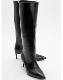 Resim Camila Siyah Cilt Kadın Topuklu Çizme Siyah Mat 