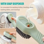 Resim 1 adet Çok Fonksiyonlu Ayakkabı Temizleme Fırçası, Dahili Sabun Dağıtıcısı ile, Yumuşak Fırçalı Uzun Sap, Ev Kullanımı için, Güç Gerektirmez, Oturma Odası ve Banyo için İdeal, Temizlik Araçları 
