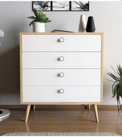 Resim Floradesign Zen Şifonyer / Çok Amaçlı Dolap/ Çekmeceli Şifonyer / Kapaklı Şifonyer / 4 Çekmeceli Şifonyer 80cm Meşe/beyaz 