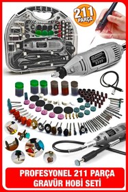 Resim PROXTECH Premium Çok Amaçlı Devir Ayarli 211 Parça Hobi Gravür Seti El Motoru Usta Set Esnek Şaft Hediyeli 