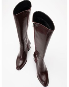 Resim Luvi Shoes Paradis Bordo Cilt Kadın Kalın Topuklu Çizme Bordo 