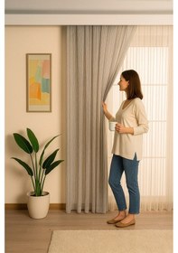 Resim İtalyan Keten Tül Dökümlü Natural Ütü İstemez Tül Perde Salon Oturma Odası Yatak Odası Antre Gri 