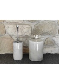 Resim Beyaz Mermer Gümüş Zeytin Dalı Aksesuarlı 2'li Banyo Seti Beyaz 