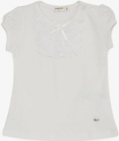 Resim Breeze Kız Bebek Güpür Dantel Yaka Detaylı Pamuklu Tshirt-14030 Beyaz 