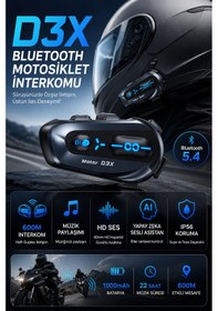 Resim D3x Motosiklet İnterkom Bluetooth 5.4 Kask Kulaklığı 600 Metre Görüşme Hd Hoparlör Müzik Paylaşımı Ip56 Su Geçirmez 
